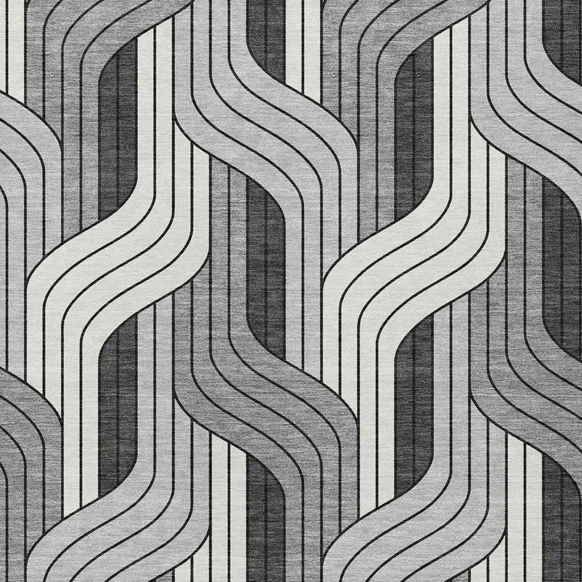 Ivory Gray And Black Striped Washable Indoor Outdoor Area Rug Photo 2