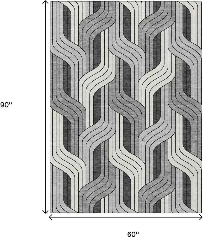 Ivory Gray And Black Striped Washable Indoor Outdoor Area Rug Photo 7
