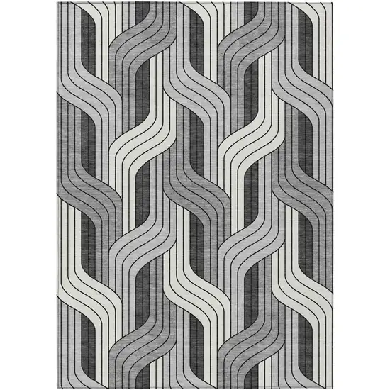 Ivory Gray And Black Striped Washable Indoor Outdoor Area Rug Photo 1
