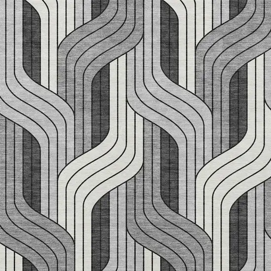 Ivory Gray And Black Striped Washable Indoor Outdoor Area Rug Photo 2