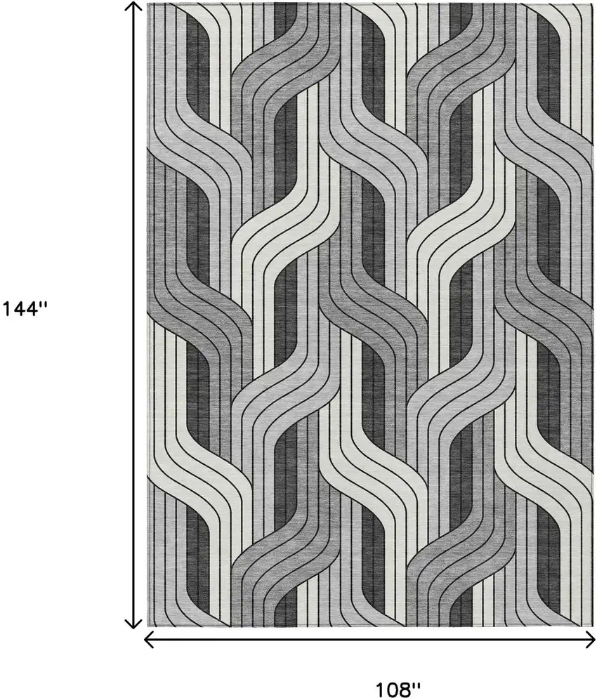 Ivory Gray And Black Striped Washable Indoor Outdoor Area Rug Photo 7