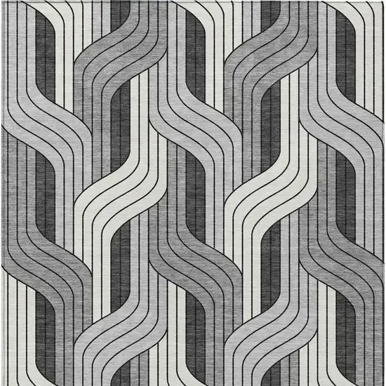 Ivory Gray And Black Striped Washable Indoor Outdoor Area Rug Photo 3