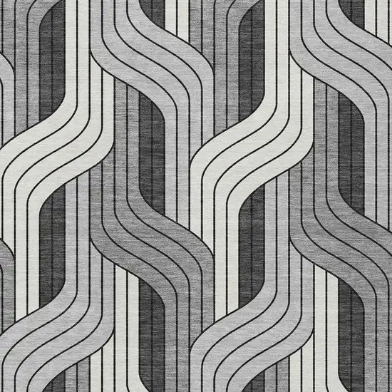 Ivory Gray And Black Striped Washable Indoor Outdoor Area Rug Photo 2