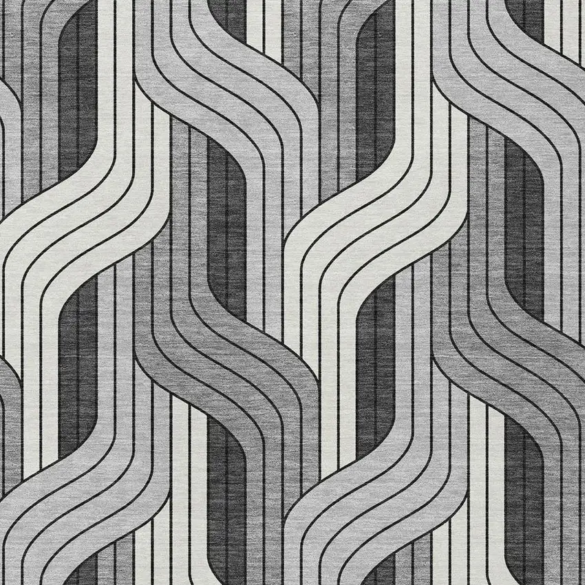 Ivory Gray And Black Striped Washable Indoor Outdoor Area Rug Photo 2