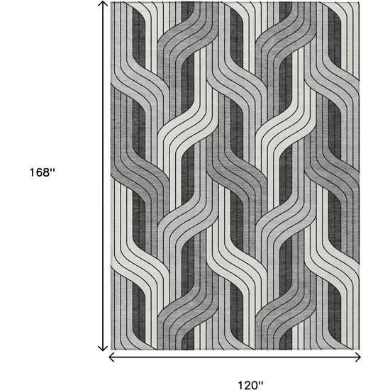 Ivory Gray And Black Striped Washable Indoor Outdoor Area Rug Photo 7
