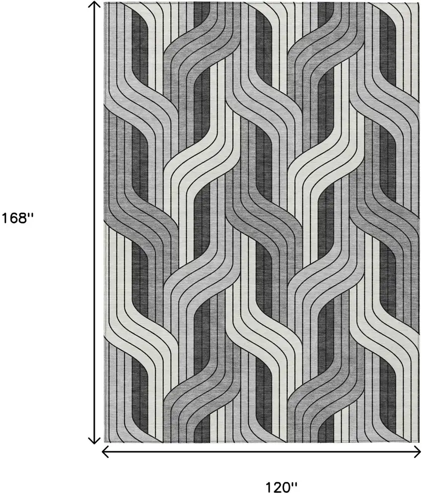 Ivory Gray And Black Striped Washable Indoor Outdoor Area Rug Photo 7
