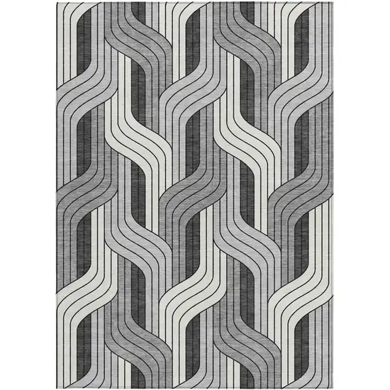 Ivory Gray And Black Striped Washable Indoor Outdoor Area Rug Photo 3