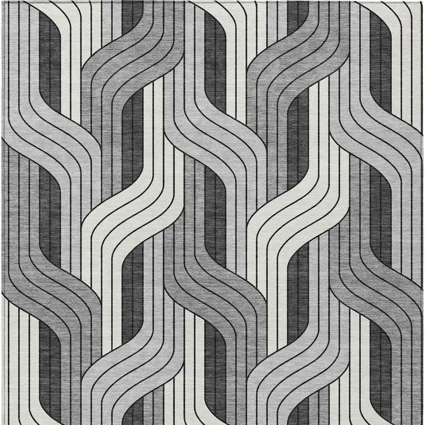 Ivory Gray And Black Striped Washable Indoor Outdoor Area Rug Photo 2