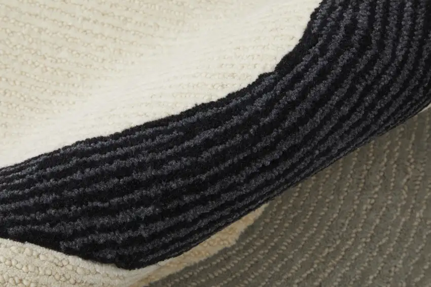Ivory Gray And Black Wool Abstract Tufted Handmade Area Rug Photo 5
