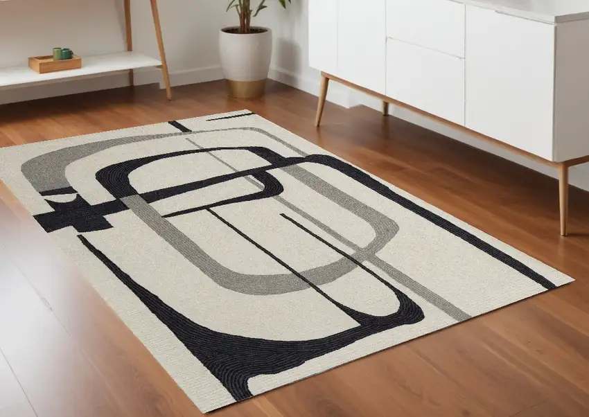 Gray and Ivory Wool Abstract Hand Tufted Area Rug Photo 1