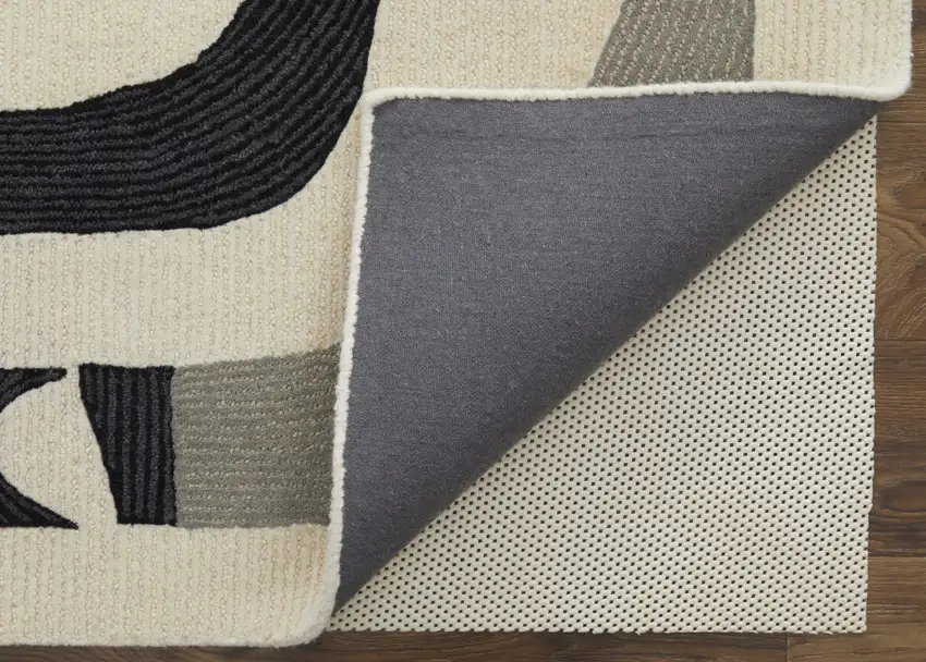 Ivory Gray And Black Wool Abstract Tufted Handmade Area Rug Photo 4