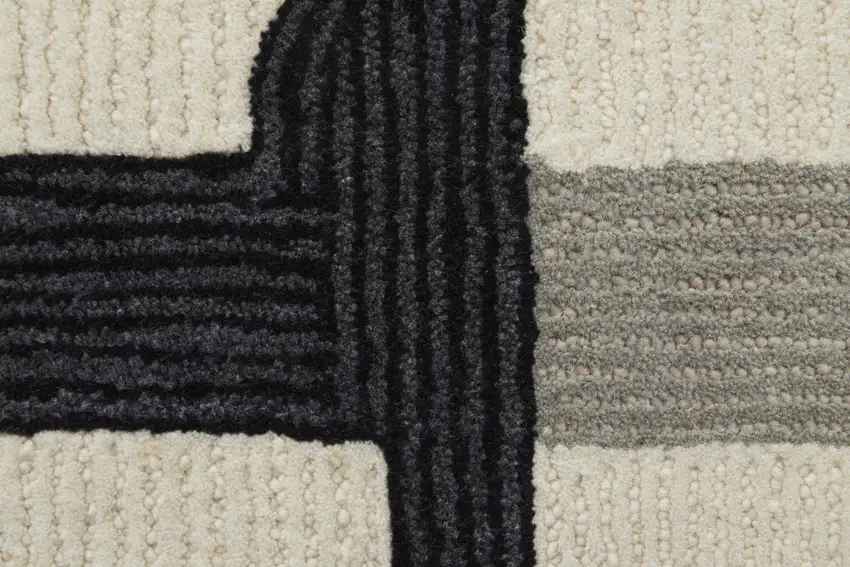 Ivory Gray And Black Wool Abstract Tufted Handmade Area Rug Photo 6
