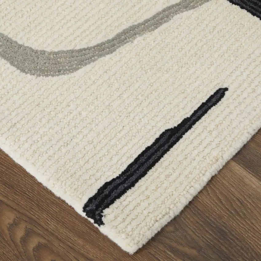 Ivory Gray And Black Wool Abstract Tufted Handmade Area Rug Photo 3