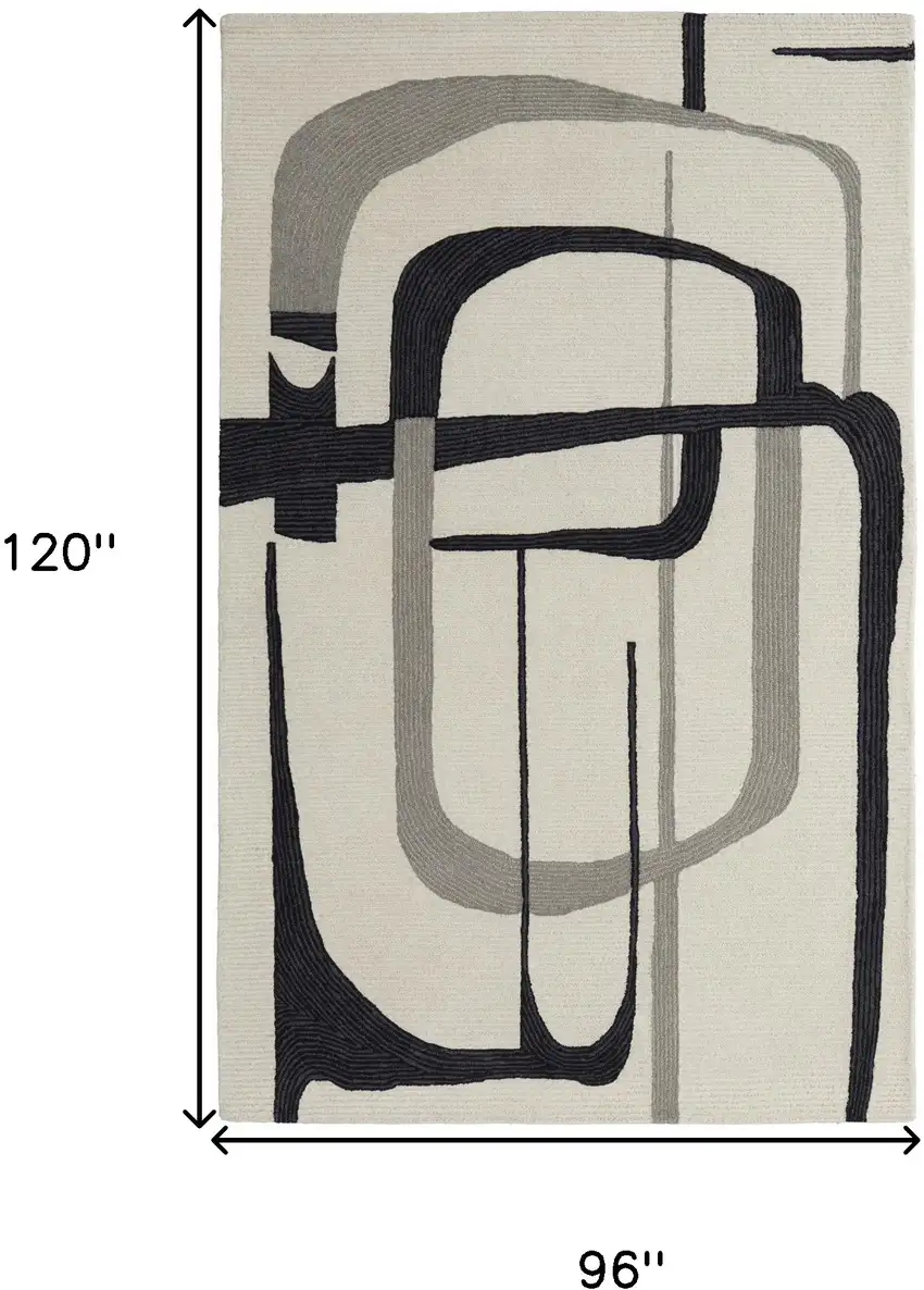 Gray and Ivory Wool Abstract Hand Tufted Area Rug Photo 3