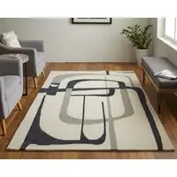 Photo of Ivory Gray And Black Wool Abstract Tufted Handmade Area Rug