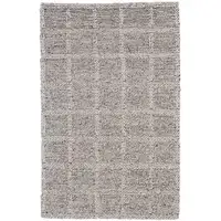 Photo of Ivory Gray And Black Wool Plaid Hand Woven Stain Resistant Area Rug