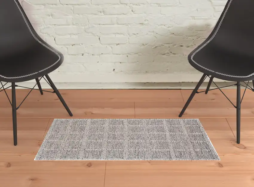 Ivory Gray And Black Wool Plaid Hand Woven Stain Resistant Area Rug Photo 2