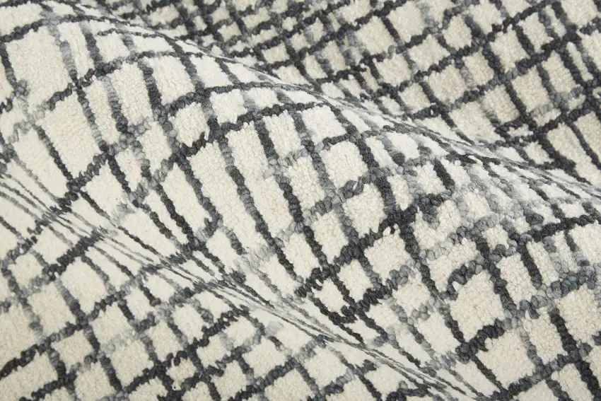 Ivory Gray And Black Wool Plaid Tufted Handmade Stain Resistant Area Rug Photo 9