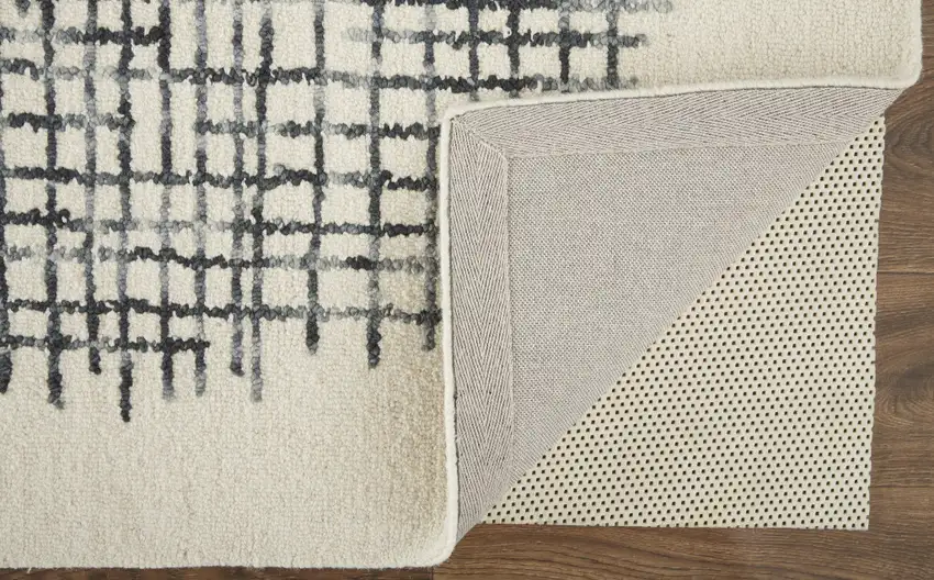 Ivory Gray And Black Wool Plaid Tufted Handmade Stain Resistant Area Rug Photo 4