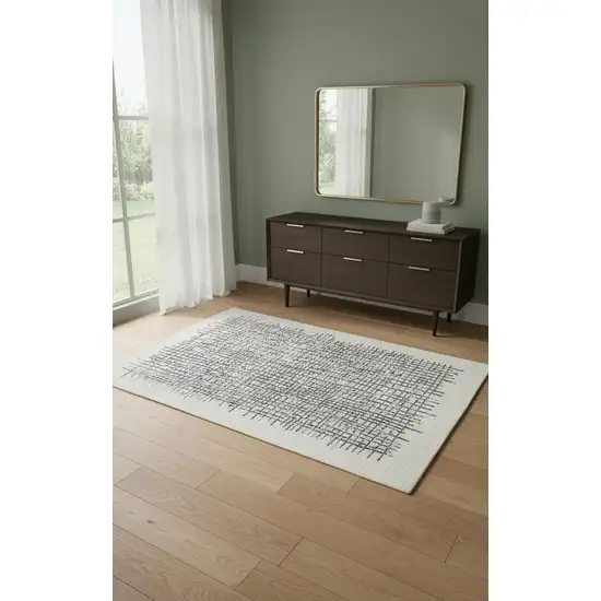Ivory Gray And Black Wool Plaid Tufted Handmade Stain Resistant Area Rug Photo 1