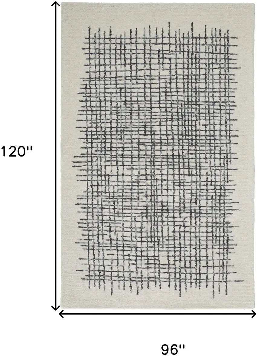 Ivory Gray And Black Wool Plaid Tufted Handmade Stain Resistant Area Rug Photo 10