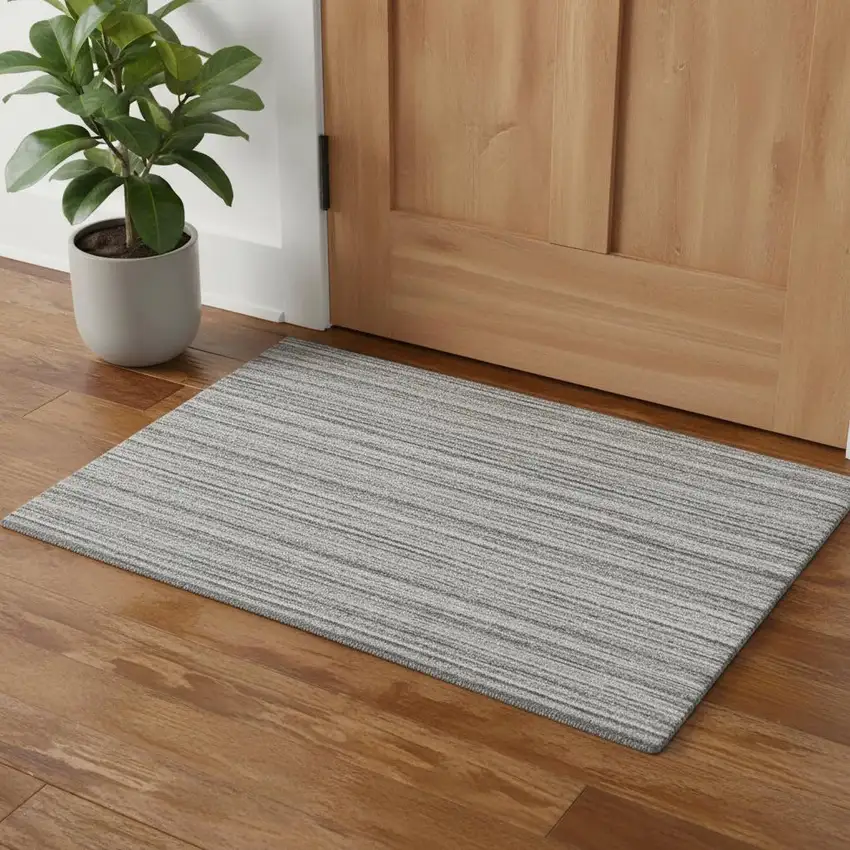 Ivory Gray And Black Wool Striped Hand Woven Area Rug Photo 1