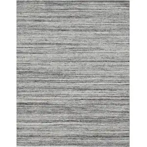 Photo of Ivory Gray And Black Wool Striped Hand Woven Area Rug