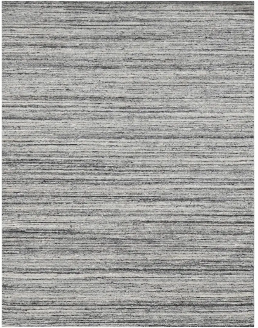 Ivory Gray And Black Wool Striped Hand Woven Area Rug Photo 2
