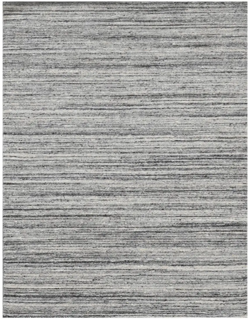 Ivory Gray And Black Wool Striped Hand Woven Area Rug Photo 3