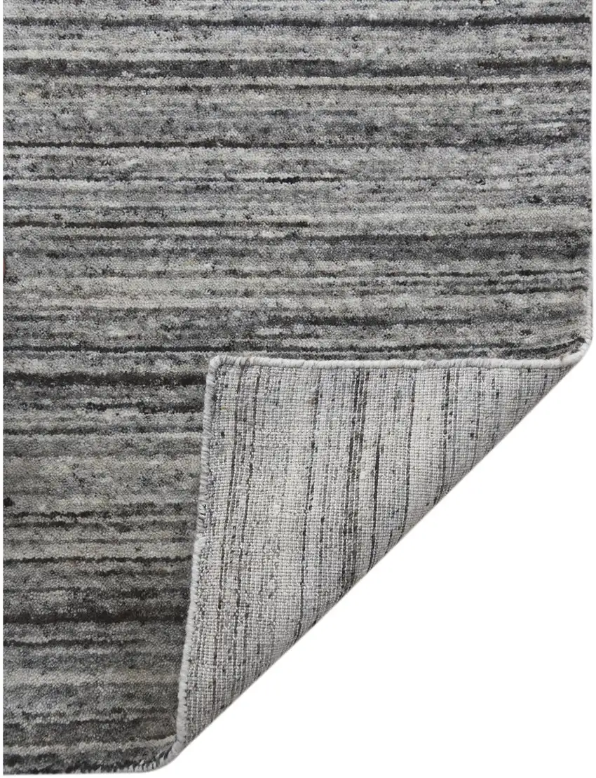 Ivory Gray And Black Wool Striped Hand Woven Area Rug Photo 9