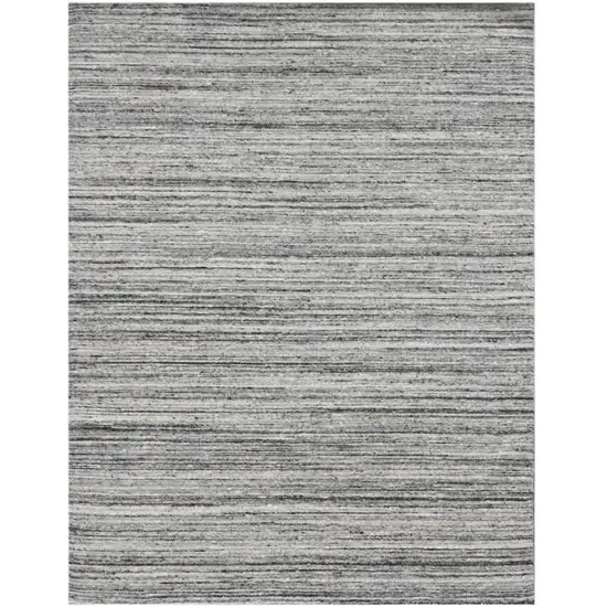 Ivory Gray And Black Wool Striped Hand Woven Area Rug Photo 5