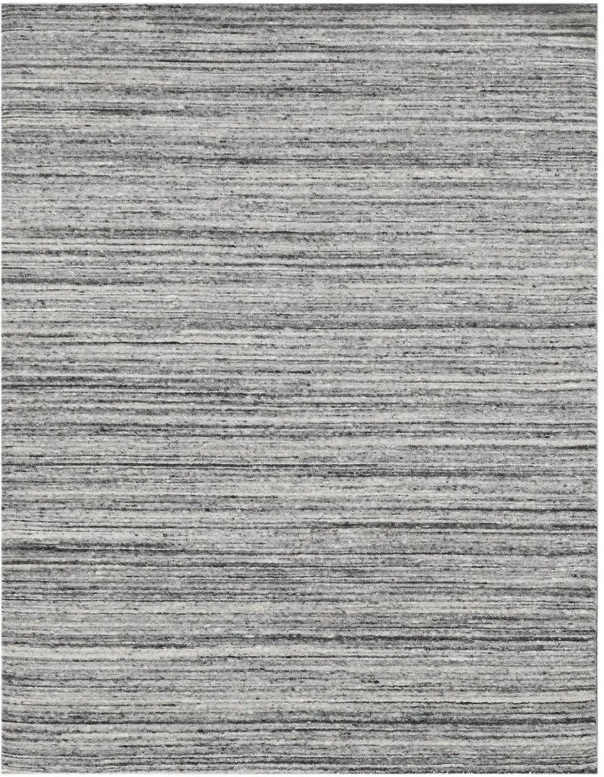 Ivory Gray And Black Wool Striped Hand Woven Area Rug Photo 5