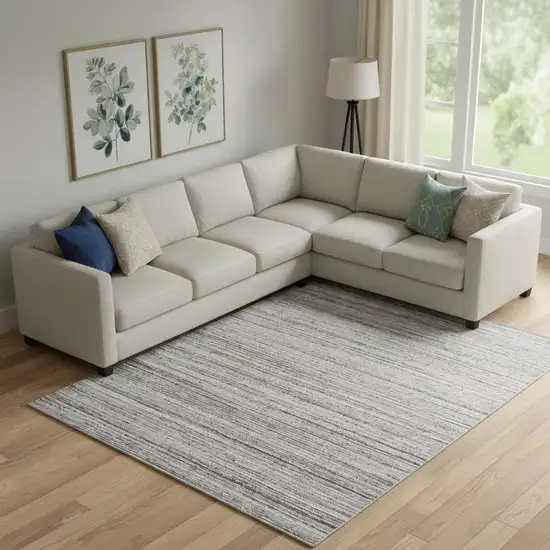 Ivory Gray And Black Wool Striped Hand Woven Area Rug Photo 1