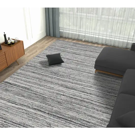 Ivory Gray And Black Wool Striped Hand Woven Area Rug Photo 8