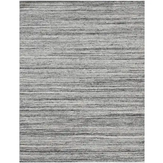 Ivory Gray And Black Wool Striped Hand Woven Area Rug Photo 4