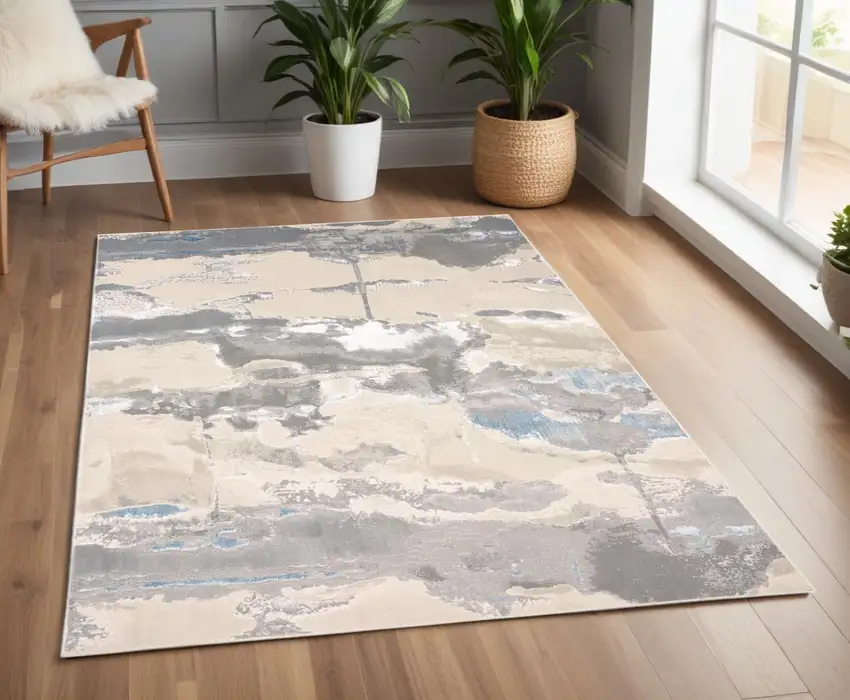 Gray and Ivory Abstract Non Skid Area Rug Photo 1