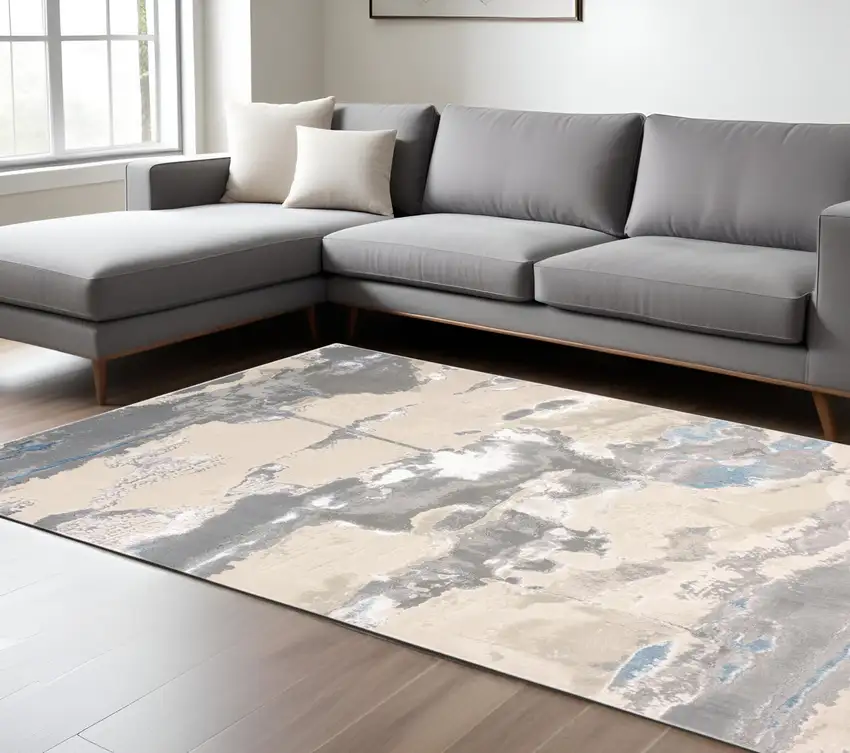 Gray and Ivory Abstract Non Skid Area Rug Photo 1
