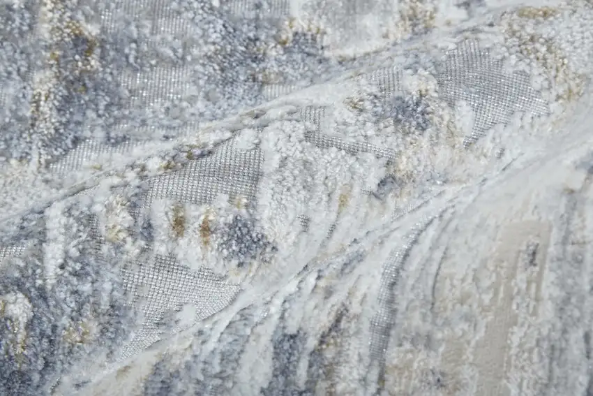 Ivory Gray And Blue Abstract Power Loom Distressed Area Rug Photo 9