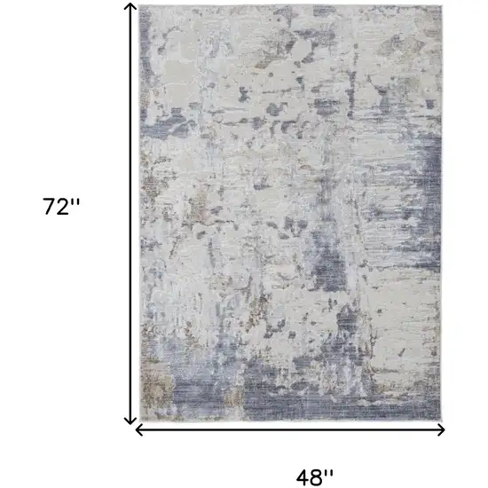 Ivory Gray And Blue Abstract Power Loom Distressed Area Rug Photo 10