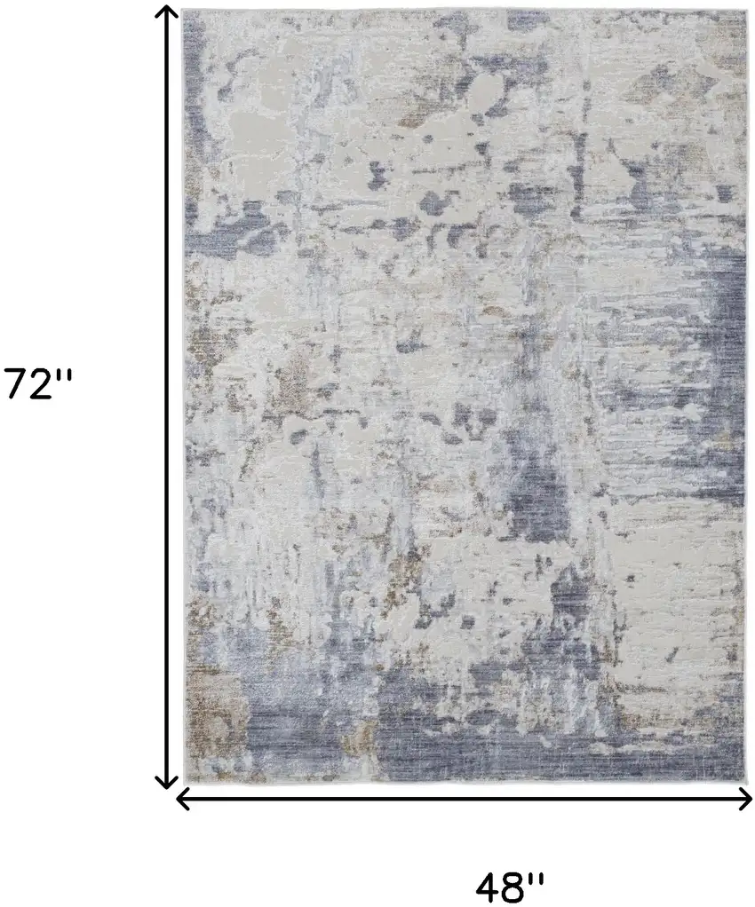 Ivory Gray And Blue Abstract Power Loom Distressed Area Rug Photo 10