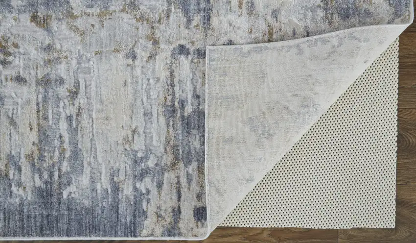 Ivory Gray And Blue Abstract Power Loom Distressed Area Rug Photo 4