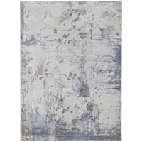 Photo of Ivory Gray And Blue Abstract Power Loom Distressed Area Rug