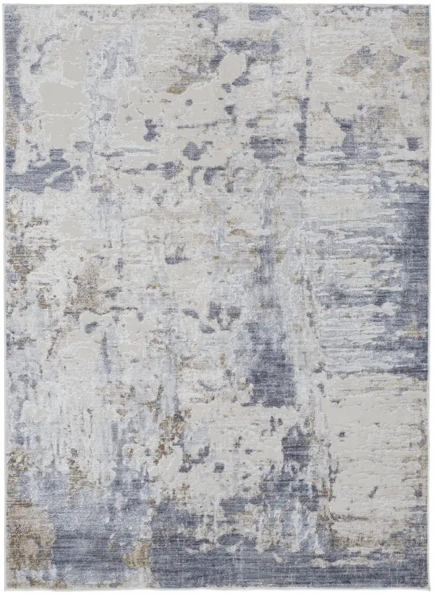 Ivory Gray And Blue Abstract Power Loom Distressed Area Rug Photo 1