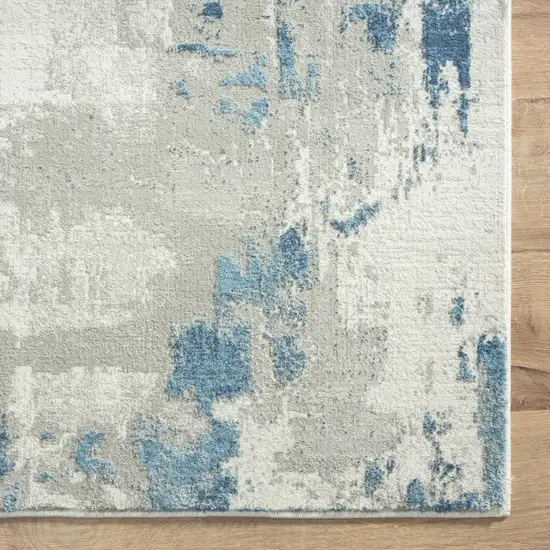 Ivory Gray And Blue Abstract Power Loom Stain Resistant Area Rug Photo 4
