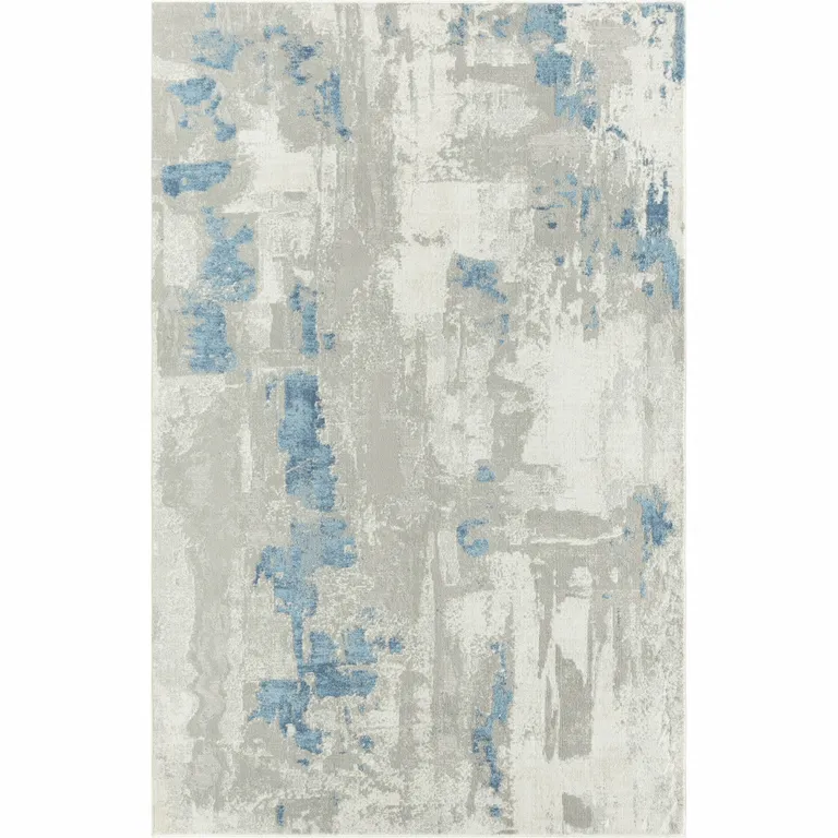 Ivory Gray And Blue Abstract Power Loom Stain Resistant Area Rug Photo 2