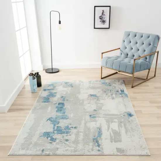 Ivory Gray And Blue Abstract Power Loom Stain Resistant Area Rug Photo 8