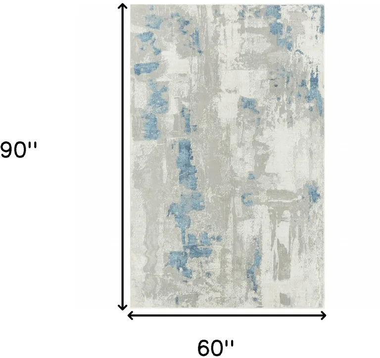Ivory Gray And Blue Abstract Power Loom Stain Resistant Area Rug Photo 3
