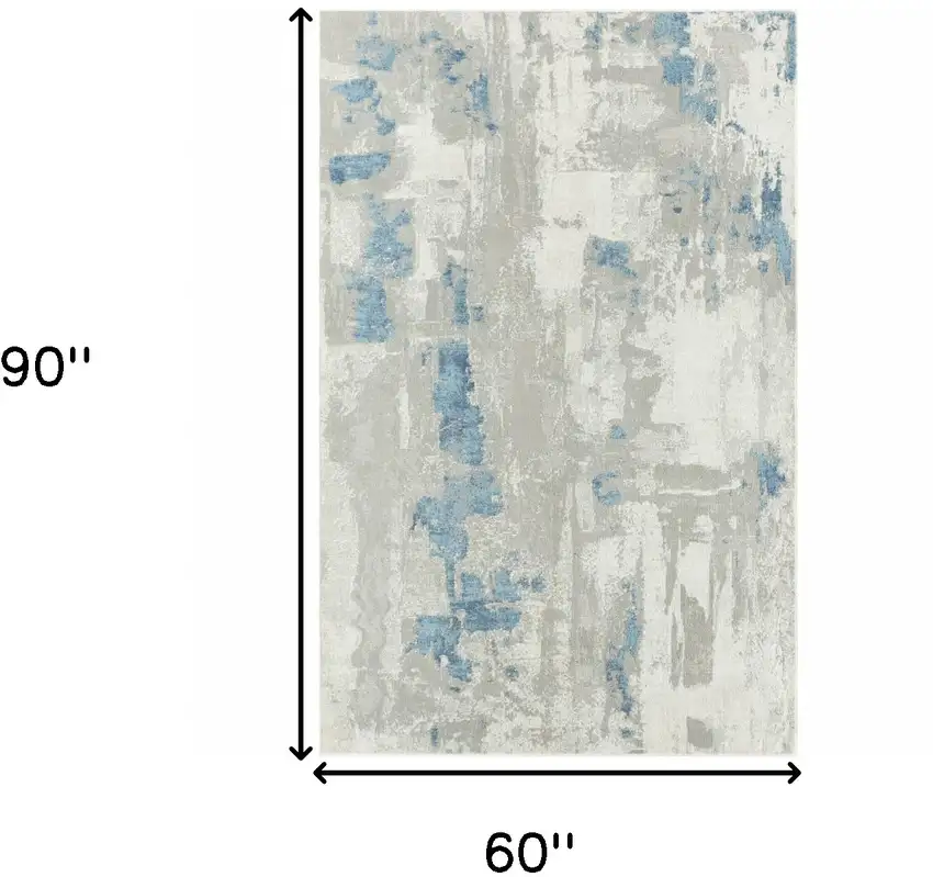 Ivory Gray And Blue Abstract Power Loom Stain Resistant Area Rug Photo 3