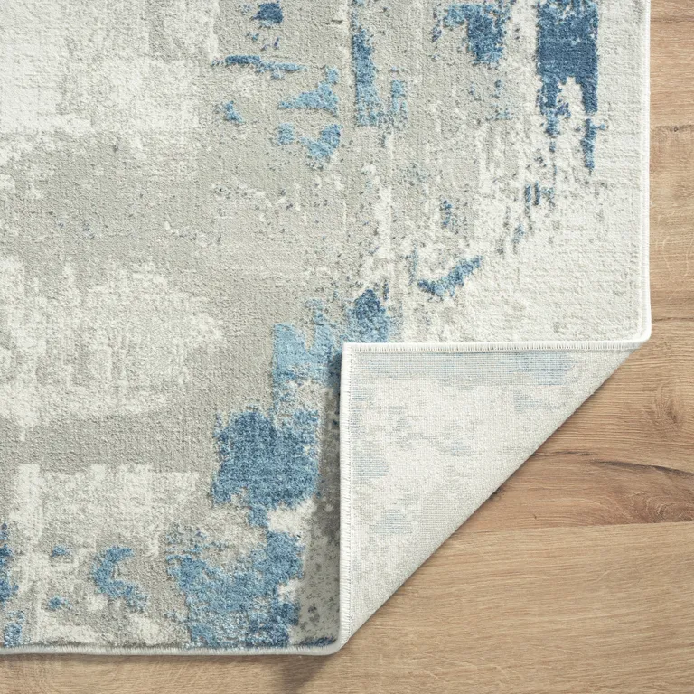 Ivory Gray And Blue Abstract Power Loom Stain Resistant Area Rug Photo 5