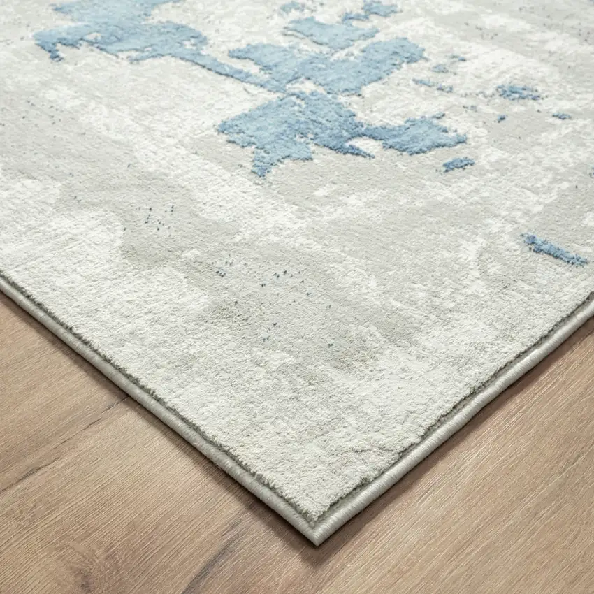 Ivory Gray And Blue Abstract Power Loom Stain Resistant Area Rug Photo 7